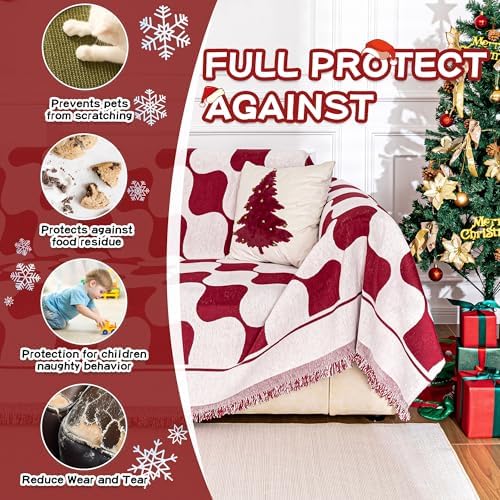 MEETSKY Christmas Couch Cover Red 2 Seater Sofa Slipcover
