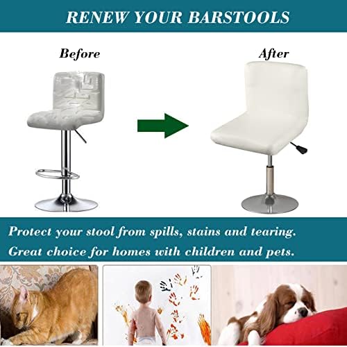 HFCNMY Bar Stool Covers 4 Pack Stretch Waterproof PU With Backs Beige
