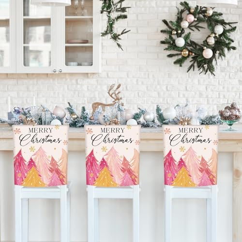 6Pcs Pink Christmas Tree Chair Back Covers for Dining Chairs