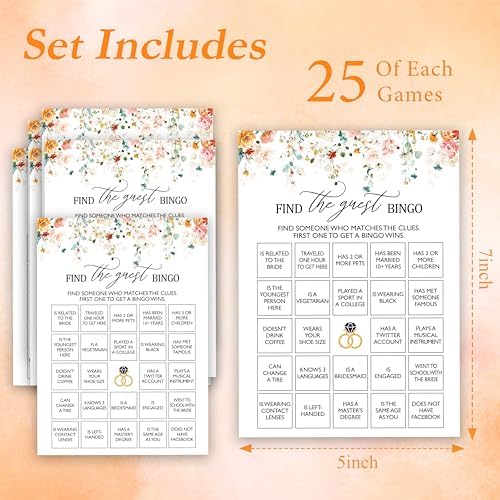 Spring Floral Bridal Shower Bingo Game Cards - 25 Included