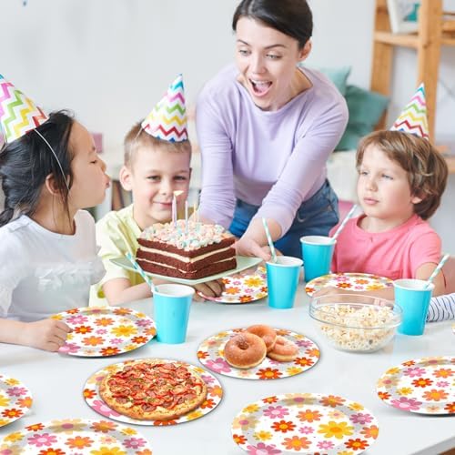 Qyeahkj 48PCS Groovy Daisy Paper Plates 7 Inch