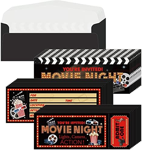 Woanger 50 Movie Night Party Invitations with Envelopes