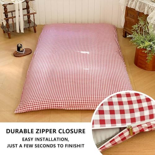 Red Gingham Japanese Floor Mattress Cover Twin 1