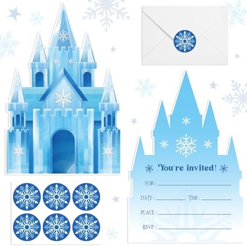 30 Piece Snowflake Castle Birthday Invitations with Envelopes and Stickers