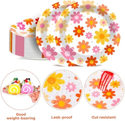 Qyeahkj 48PCS Groovy Daisy Paper Plates 7 Inch