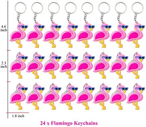 24 Pack Pink Flamingo Keyring Party Favor for Flamingo Lovers
