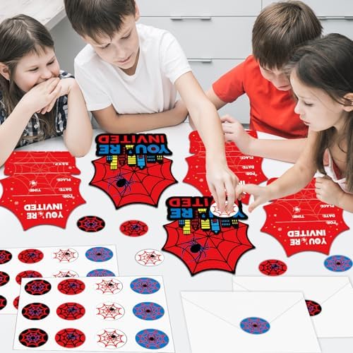 28 Pack Spider Web Birthday Invitations with Envelopes and Stickers