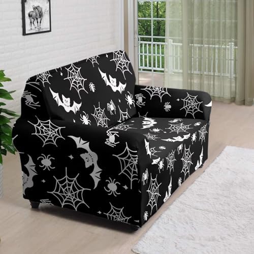 FANCOSAN Black Halloween Canvas Sofa Covers with Elastic Bottom