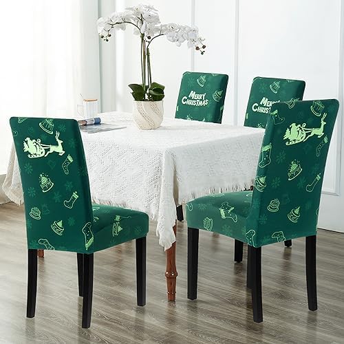 4PCS Christmas Dining Chair Covers with Snowflake Deer Pattern