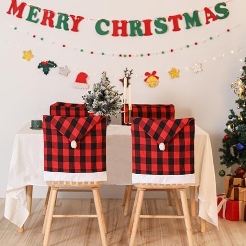 Qubjus Classic Red Check Dining Chair Covers 4 Pack