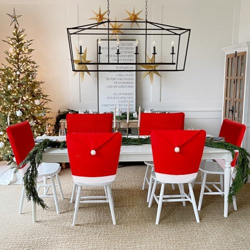 6 PCS Christmas Chair Covers with Santa Hat Design