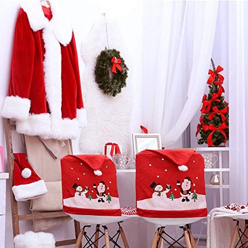 MSQ 4PCS Christmas Chair Covers with Santa and Snowman Designs