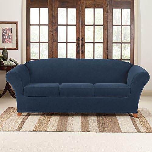 SureFit Stretch Pique 3 Seat Individual Cushion Sofa Cover Navy 1