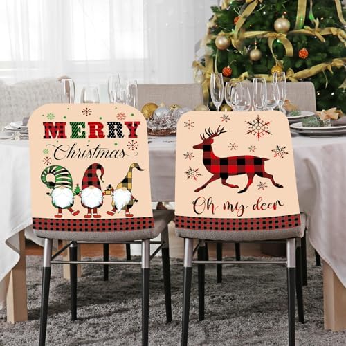 Ganeen 6 Pcs Christmas Chair Covers with Santa Hat and Shoes