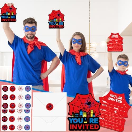 28 Pack Spider Web Birthday Invitations with Envelopes and Stickers