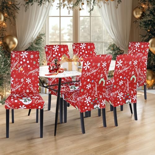 SearchI Christmas Chair Covers Set of 6 Snowman Snowflake