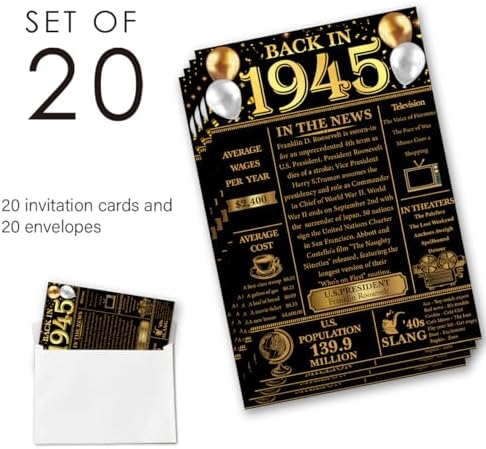 80th Birthday Invitations Set 20 Cards Envelopes