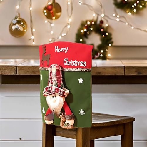 2 pcs Christmas Chair Covers with Fuzzy Santa and Snowman Design