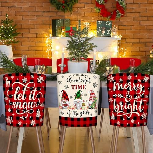 TREWAVE Christmas Chair Covers Set of 6 Buffalo Plaid