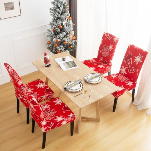 DLMWELL Christmas Stretch Chair Covers Set of 4 1