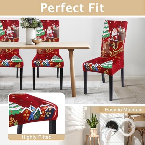 SearchI Christmas Chair Covers Set of 4 Stretchable Dining Chair Slipcovers