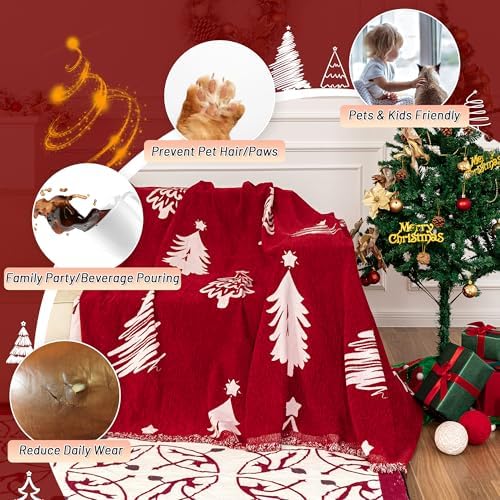 MYSKY HOME 71X134 Inch Red Sofa Cover