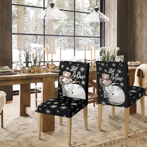 Horaldaily 6PCS Christmas Dining Chair Covers Black Snowman Stretch Removable Washable Slipcover
