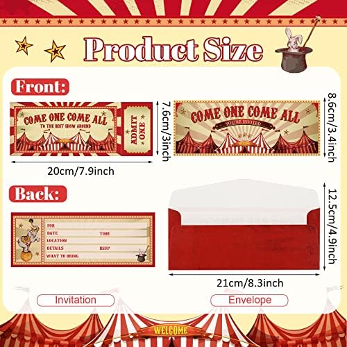Fuutreo 50 Pcs Circus Party Invites with Envelopes