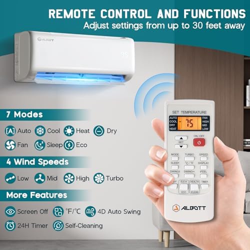 Albott 9000 BTU Mini Split AC Heat Pump Inverter Ductless System