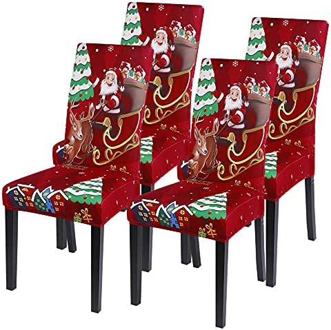 SearchI Christmas Chair Covers Set of 4 Stretchable Dining Chair Slipcovers