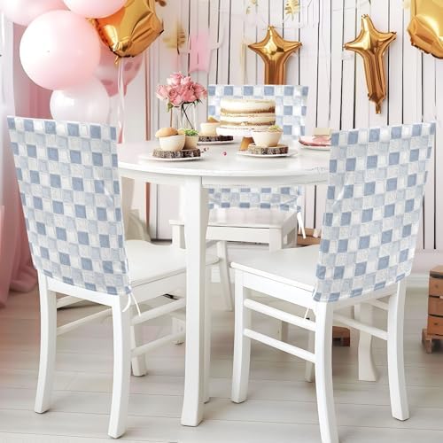 EtherSpher Oil on Canvas Gray White Checkered Dining Chair Slipcover Set of 6