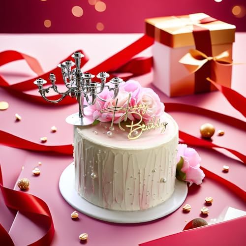 Happy Birthday Cake Topper Gold Mirror Acrylic 12 Pieces