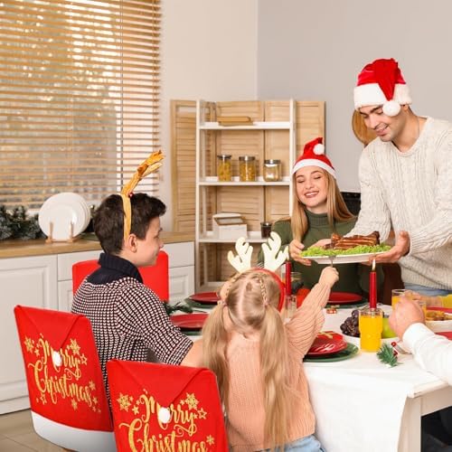 4Pcs Christmas Chair Covers with Santa Hat and Pompon