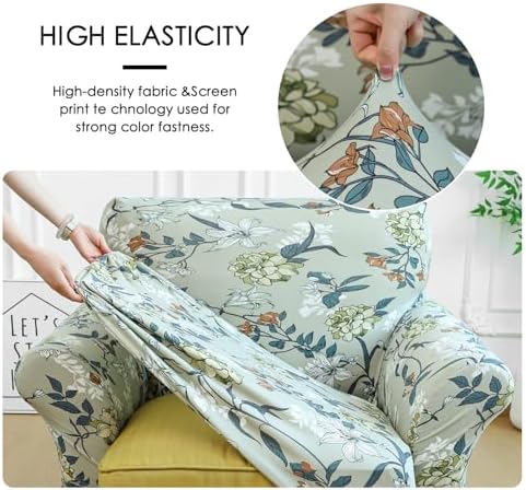 2 Piece Armchair Slipcover with Cushion Cover Floral Pattern Washable
