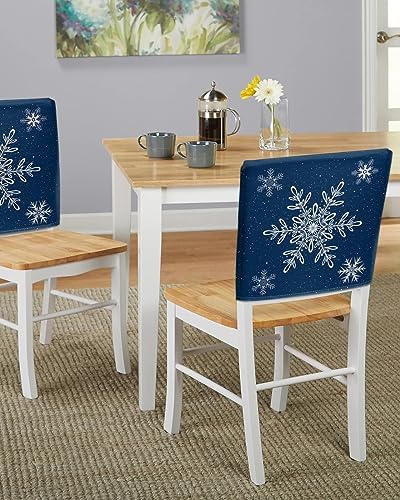 Navy Blue Snowflake Christmas Chair Back Covers 4 Pack 1