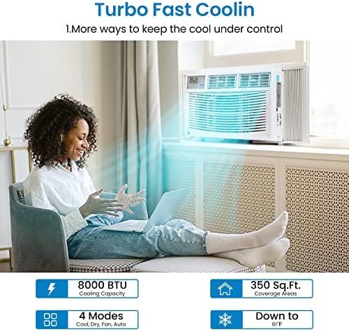 8000 BTU Window AC Unit with Remote WiFi 3 Fan Speeds