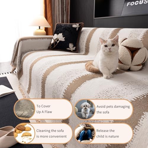 Ferdilan 3 Cushion Sofa Cover Protector Coffee Stripe 71x118