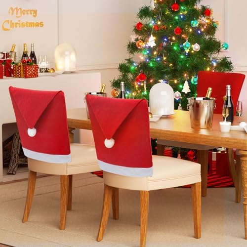 MoNiBloom 4-Piece Christmas Chair Covers Red Non-Woven
