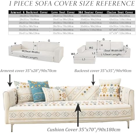 Boho Chenille Sofa Covers with Non-Slip Backing Blue Backrest 28x35in 70x90cm