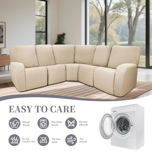 Waterproof Recliner Sectional Couch Cover 5 Seater Beige