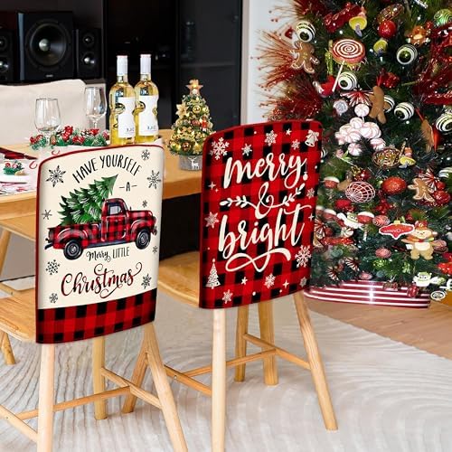 TREWAVE Christmas Chair Covers Set of 6 Buffalo Plaid