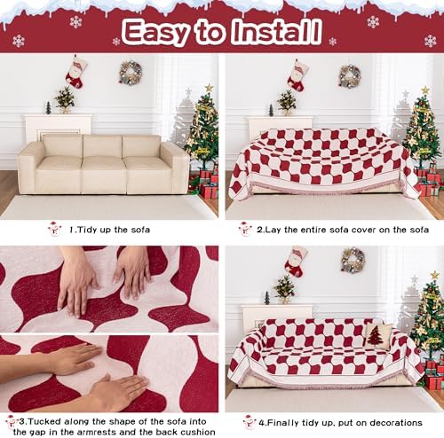 MEETSKY Christmas Couch Cover Red 2 Seater Sofa Slipcover