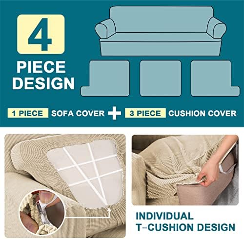 Turquoize 4 Piece T Cushion Sofa Slipcovers Stretch Fit Biscotti Beige
