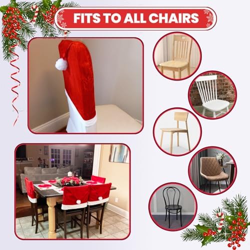 SATXTREM Christmas Chair Covers Set of 4 Red and White