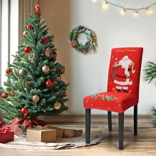 2PCS Christmas Santa Chair Covers Stretch Washable Dining Chair Decor