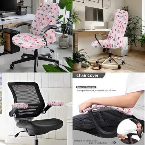 Snowman Print Office Chair Cover Set 3Pcs Pink L