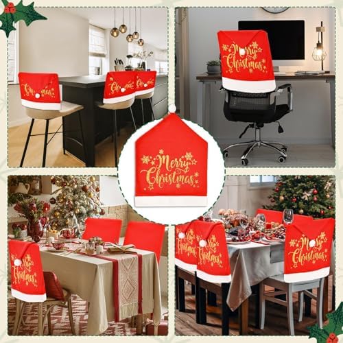 4Pcs Christmas Chair Covers with Santa Hat and Pompon
