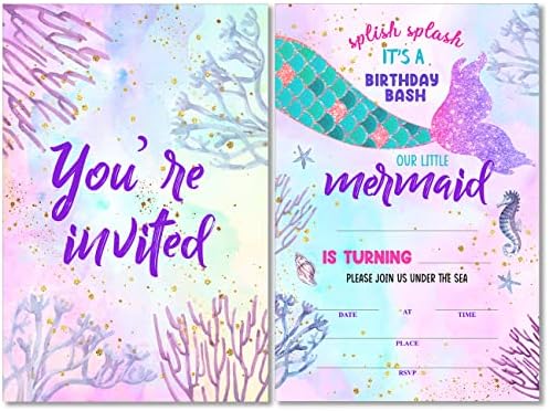 Soiceu Sea Mermaid Birthday Invitations Set of 20 Purple Pink