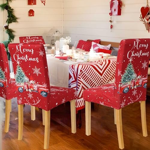 Christmas Chair Covers Set of 4 Red Truck Design