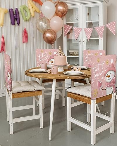 Pink Snowman Christmas Chair Covers Set of 4 for Dining Room 1